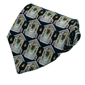 MMG Men's Silk Christmas Necktie Holiday House Door Wreath Pattern Festive Gift